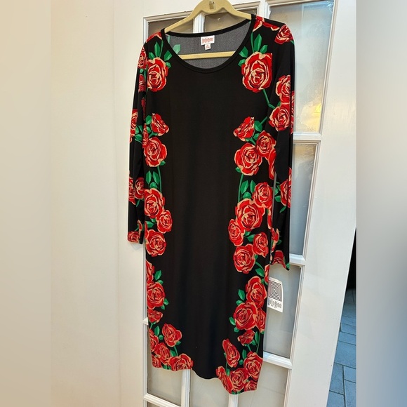 LuLaRoe Debbie Elegant Collection Metallic Rose Floral Midi Dress Size XL NWT - Picture 2 of 11